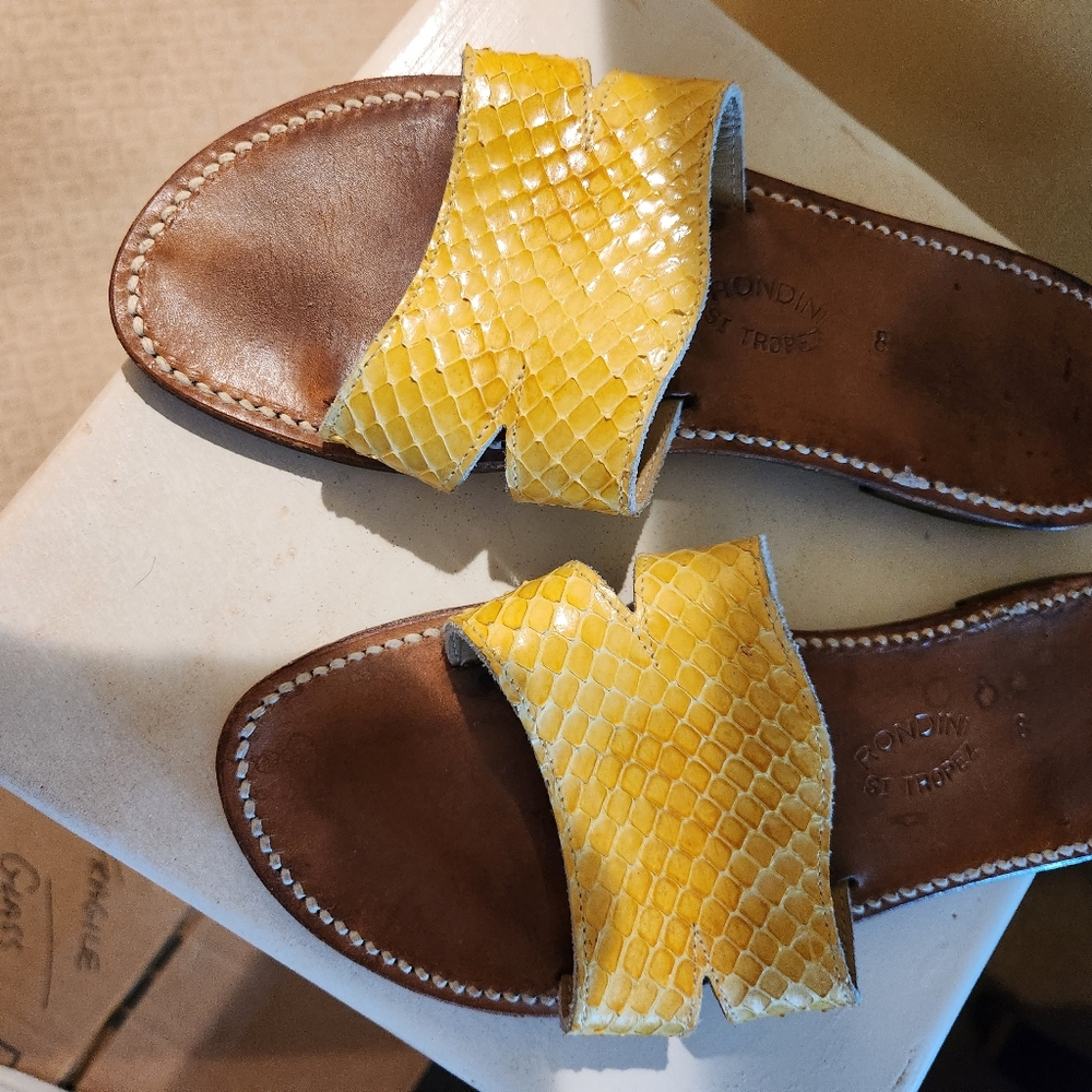 Rodini St. Tropez Sandals, Size 7-8 Yellow Snakeskin
